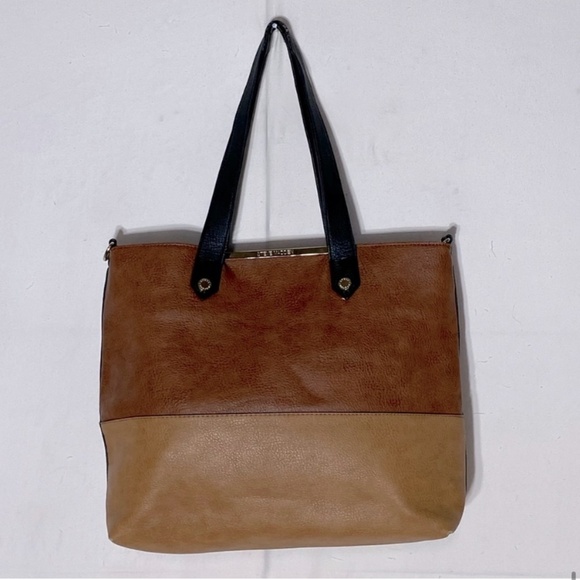 SOLD-Steve Madden Two Tone Brown Tan Leather Tote Bag Shoulder Bag - Picture 16 of 16